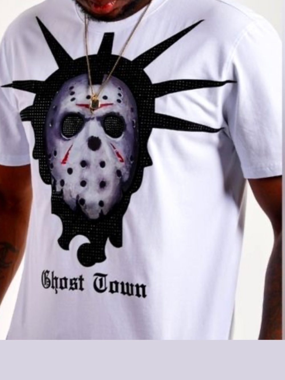 MENS ROKU STUDIO RHINESTONE GHOST TOWN TEE - White T-SHIRT. Size Large